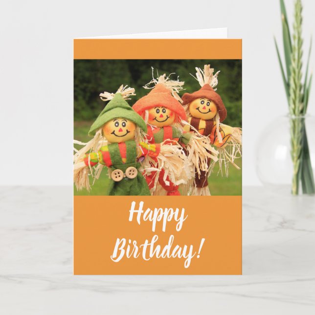 Happy Scarecrows Herbst Geburtstag Karte (Vorderseite)