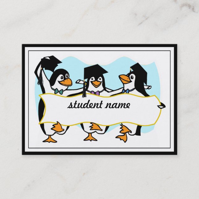 Happy Schließend Tanzpinguine mit Banner Telefonnummerkarte (Vorderseite)