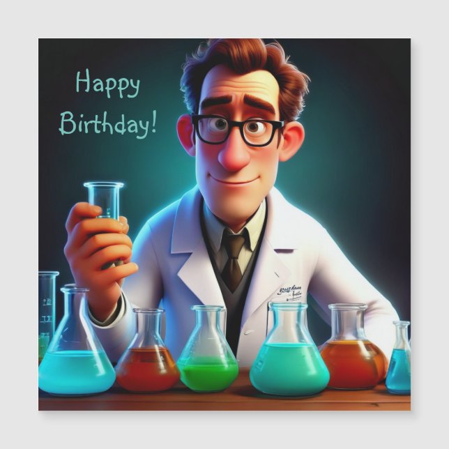 Happy Scientist Magnetic Birthday Card Magnetkarte (Vorderseite)