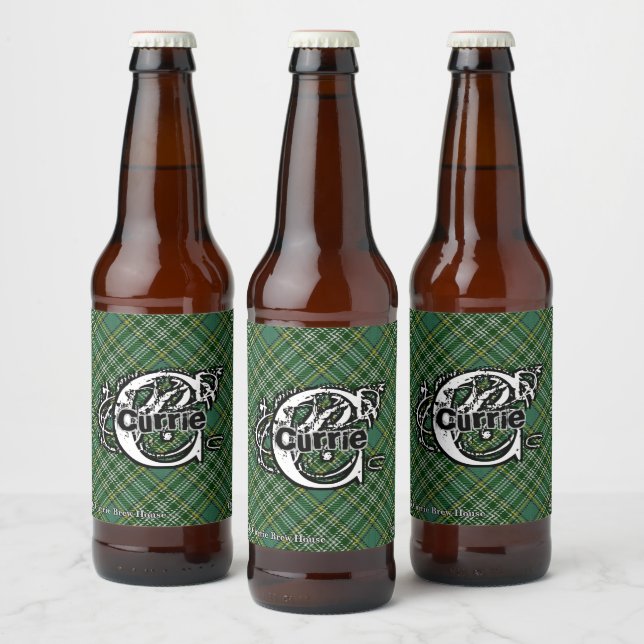 Happy Scotsman Clan Currie Tartan Monogram Bierflaschenetikett (Flaschen)