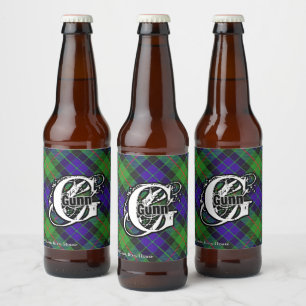 Happy Scotsman Clan Gunn Tartan Monogram Bierflaschenetikett