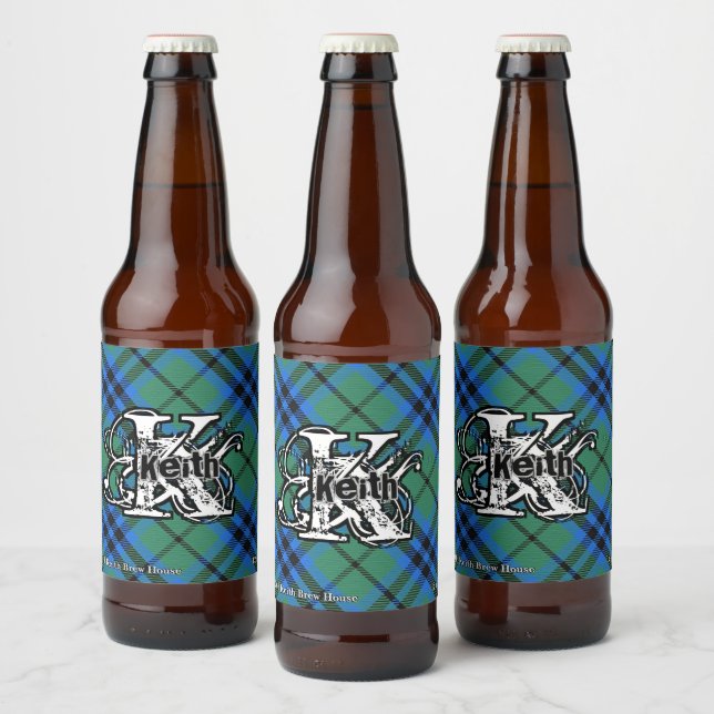 Happy Scotsman Clan Keith Tartan Monogram Bierflaschenetikett (Flaschen)