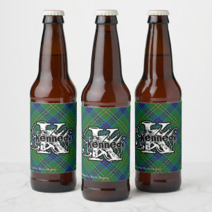 Happy Scotsman Clan Kennedy Tartan Monogram Bierflaschenetikett