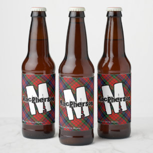 Happy Scotsman Clan MacPherson Red Tartan Monogram Bierflaschenetikett