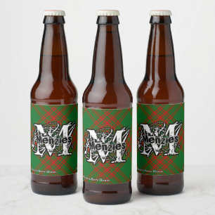 Happy Scotsman Clan Menzies Red and Green Tartan Bierflaschenetikett