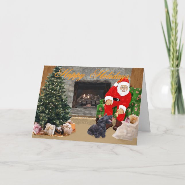 Happy Scottish Terrier & Santa Feiertagskarte (Vorderseite)