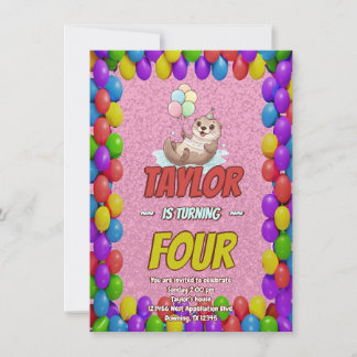 Happy Sea Otter 4th Birthday Invitation Einladung