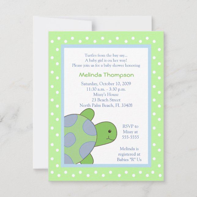 Happy Sea Turtle Green Baby Dusche Einladung (Vorderseite)