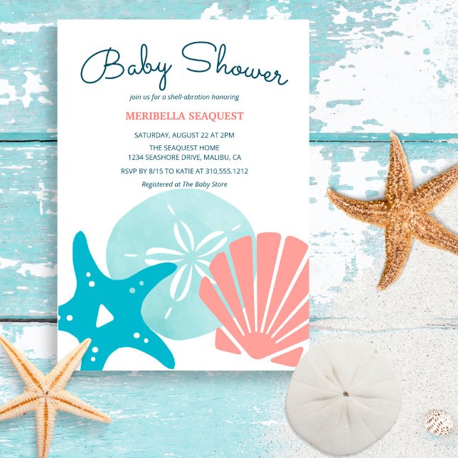 Happy Seashore | Beach Seashells Babydusche Einladung (Von Creator hochgeladen)