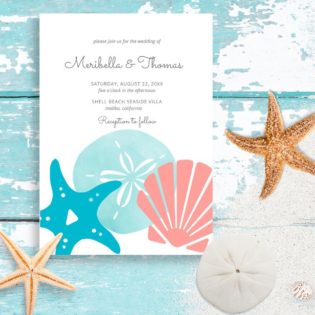 Happy Seashore | Nautical Beach Seashell Wedding Einladung (Von Creator hochgeladen)