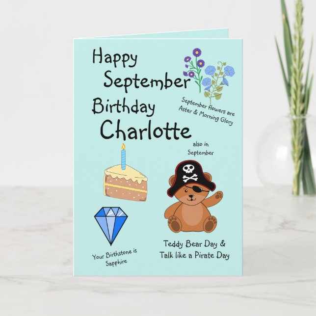 Happy September Birthday Folded Greeting Card Karte (Vorderseite)