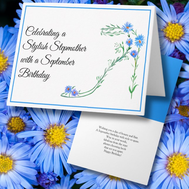 Happy September Geburtstag Stepmutter Blue Asters Karte (Von Creator hochgeladen)