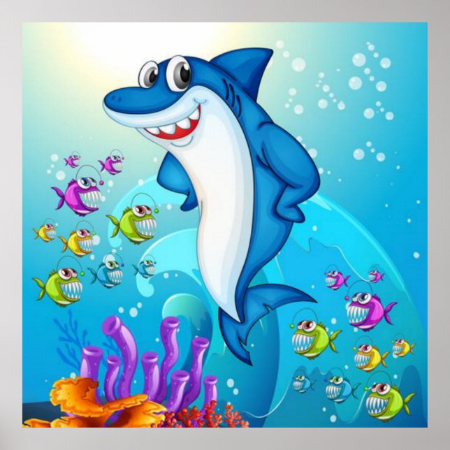 Happy Shark Cartoon-23685 Poster (Vorne)