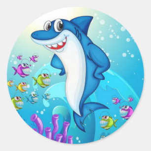 Happy Shark Cartoon-23685 Runder Aufkleber
