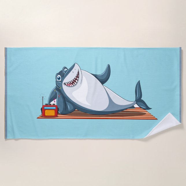 Happy Shark Cotton Beach Handtuch (Vorderseite)