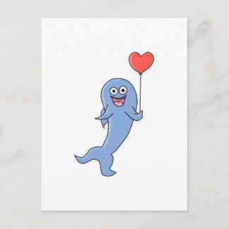 Happy Shark mit Heart Shaped Balloon. Postkarte