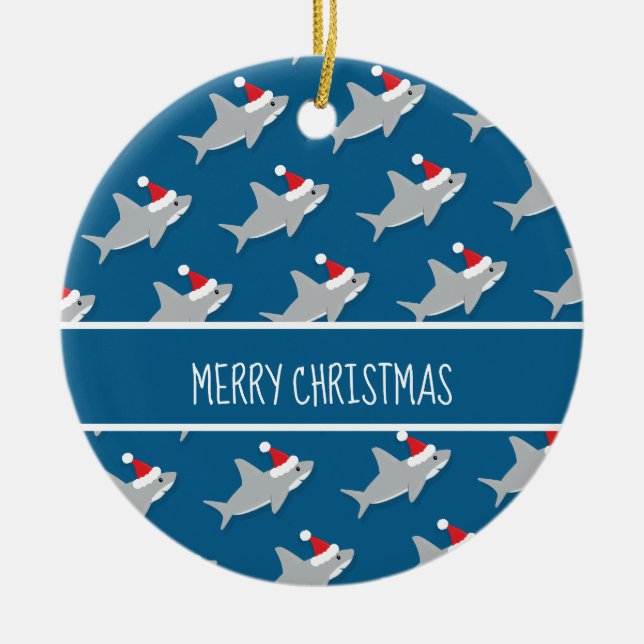 Happy Shark Pattern Merry Christmas Ornament (Vorne)
