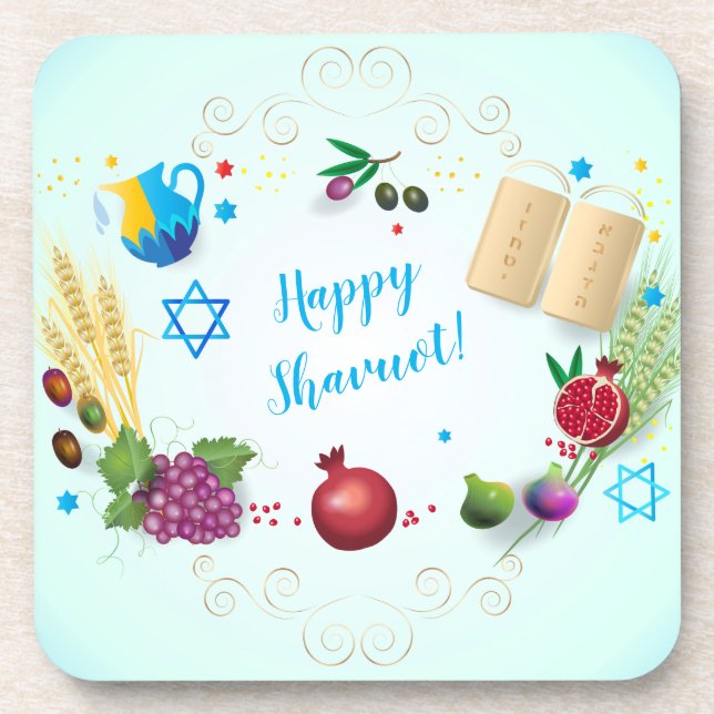 Happy SHAVUOT dekorative Ornament sieben Arten Getränkeuntersetzer (Vorderseite)