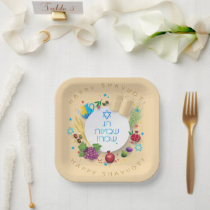 Happy SHAVUOT dekorative Ornament sieben Arten Pappteller