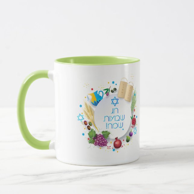 Happy Shavuot - hebräischer Text, jüdisches Urlaub Tasse (Links)