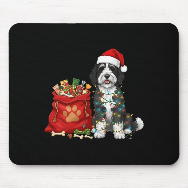 Happy Sheepadoodle Christmas Lights Dog Mom Sheepa Mousepad (Vorne)