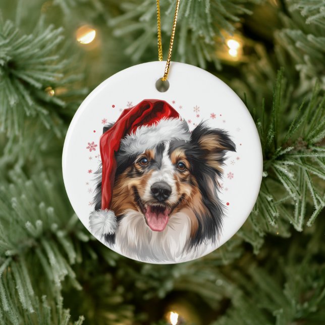 Happy Sheltie Dog Christmas Personalized Keramik Ornament (Baum)