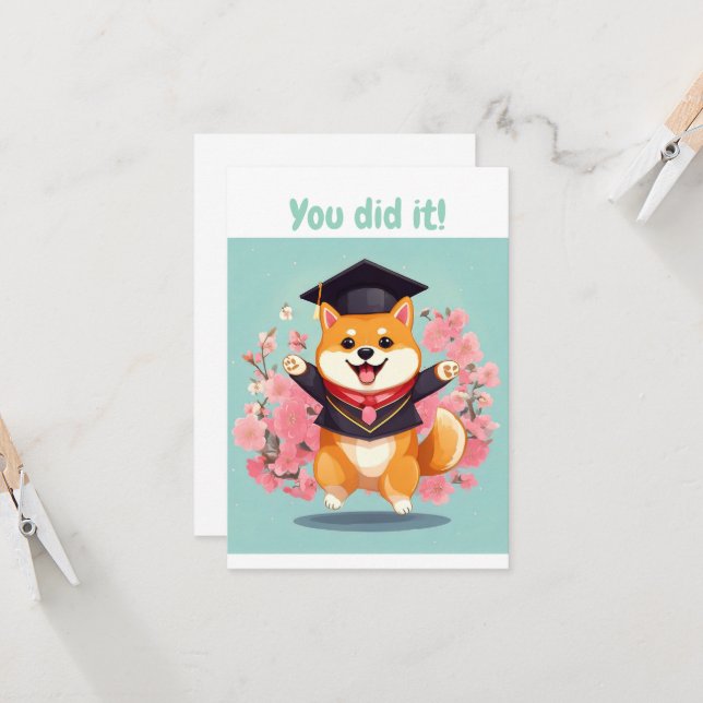 happy shiba inu graduation - carte de graduation (Devant/Arrière en situation)