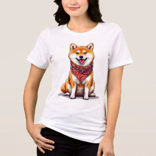 Happy Shiba Inu Hund Tragen eines stilvollen Red B Tri-Blend Shirt
