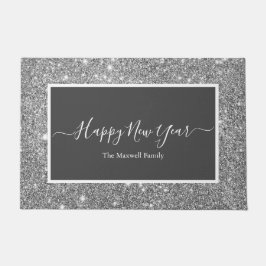 Happy Silver Glitzer Graue Familienname Doo Fußmatte