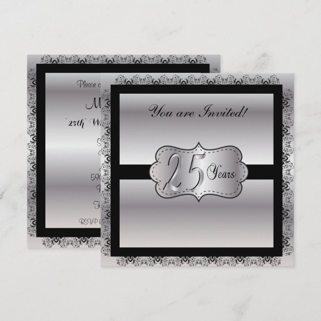Happy Silver Jubiläum 25 Jahre Einladung (Vorne/Hinten)