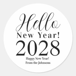 Happy Silvester Minimal Schwarz und Weiß Runder Aufkleber