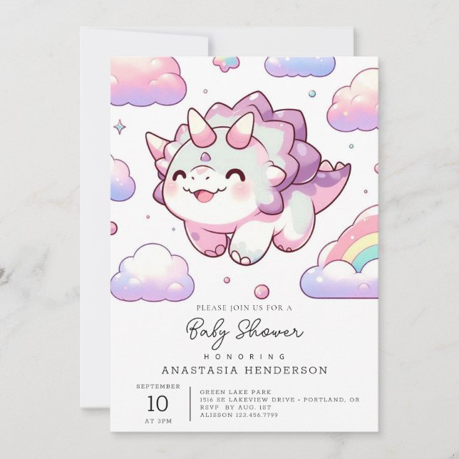 Happy Simple Dinosaur Babydusche Einladung (Vorderseite)