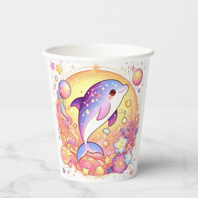 Happy Simple Dolphin Baby Shower Paper Pappbecher (Vorderseite)