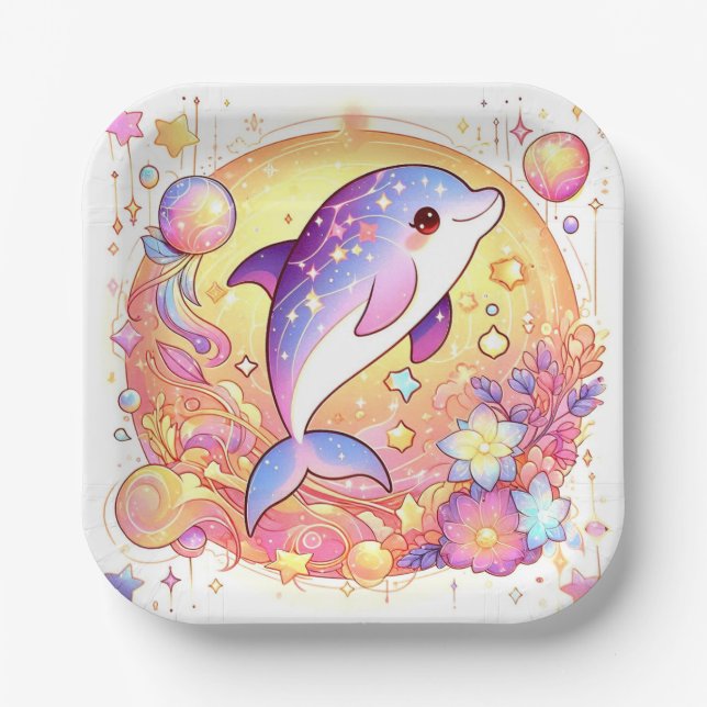 Happy Simple Dolphin Baby Shower Pappteller (Vorderseite)