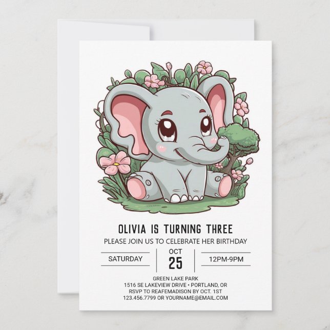 Happy Simple Elephant Digital Geburtstag Einladung (Vorderseite)