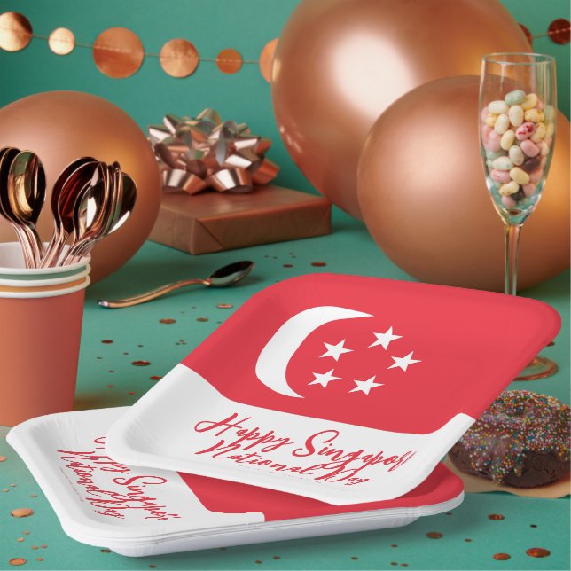 Happy Singapore National Day Singapore Flag Pappteller (Multi)
