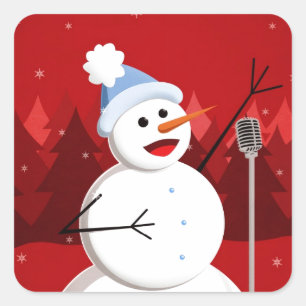 Happy Singing Snowman Weihnachten Quadratischer Aufkleber