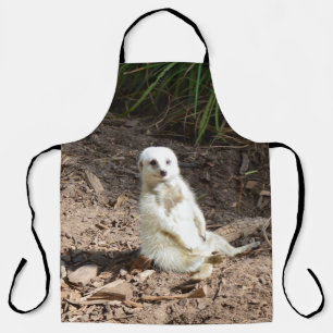 Happy Sitting White Meerkat, Full Print Schürze