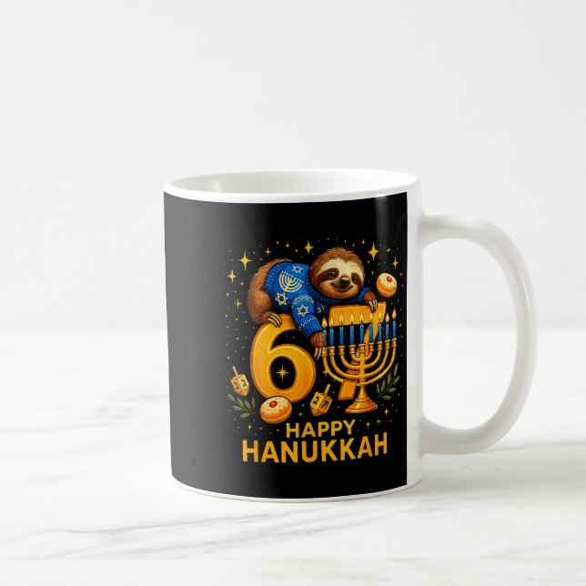 Happy Six Seven Hanukkah Funny Meme Menorah Sloth  Kaffeetasse (Rechts)