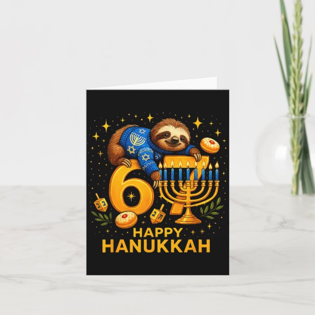 Happy Six Seven Hanukkah Funny Meme Menorah Sloth  Karte (Vorderseite)