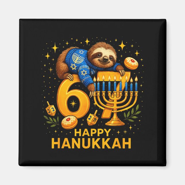 Happy Six Seven Hanukkah Funny Meme Menorah Sloth  Magnet (Vorne)