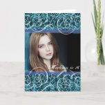 Happy Sixteenth Birthday Damask Foto Karte<br><div class="desc">Add a foto of the birthday girl or of the birthday girl with her friends to this easy to use teal damask and elegant swirls card.</div>