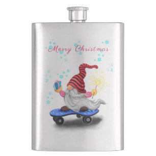 Happy Skater Gnome mit Geschenken und Sparkler - F Flachmann
