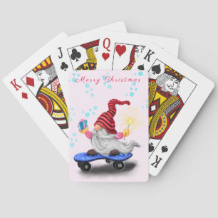 Happy Skater Gnome mit Geschenken und Sparkler - F Spielkarten