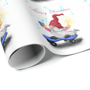 Happy Skater Gnome mit Geschenken und Sparkler - S Geschenkpapier