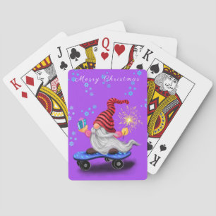 Happy Skater Gnome mit Sparkler und Geschenk für S Spielkarten