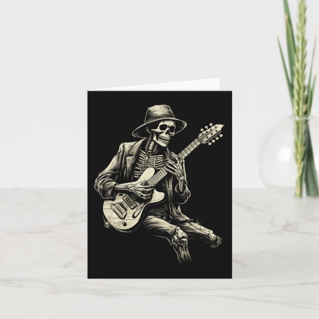 Happy Skeleton Gitarre Typ Spooky Halloween Rock B Karte (Vorderseite)