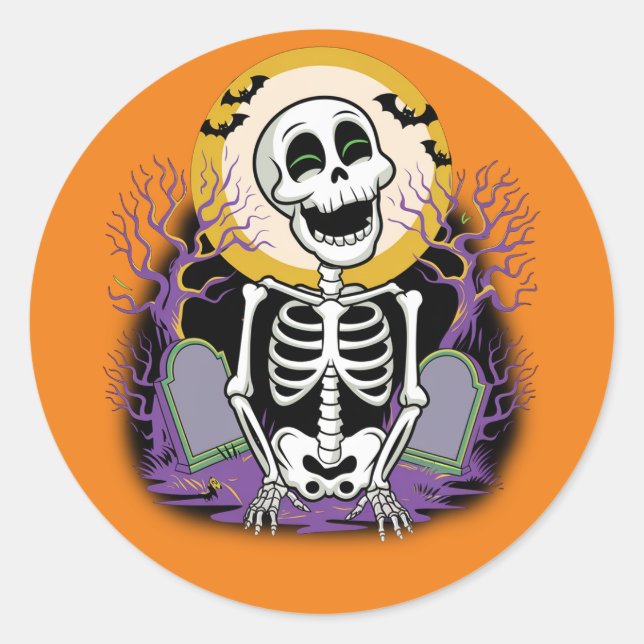 Happy Skeleton Halloween Graveyard Sticker (Vorderseite)