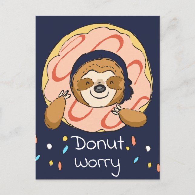 Happy Sloth Donut Worry Valentine Postkarte (Vorderseite)