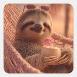 Happy Sloth Relaxen in einer Hängematte Quadratischer Aufkleber